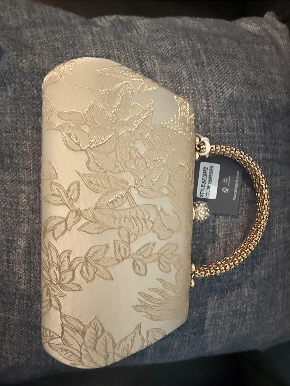 Haute Hippie Champagne Floral Brocade Evening Top-Handle Clutch - Picture 3 of 9
